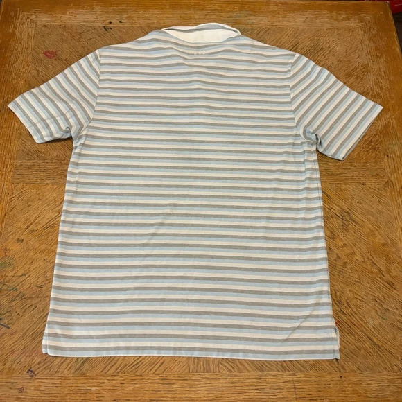 Travis Mathew Gray & Blue Stripe Short Sleeve Stretch Golf Polo Large Men - Picture 2 of 5